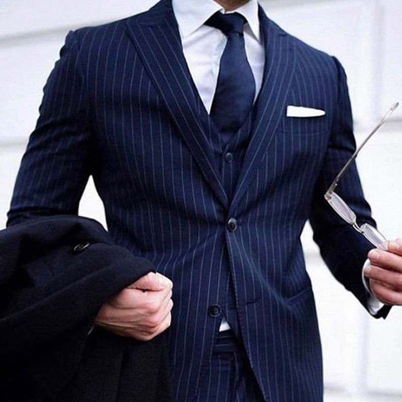 Costume pentru bărbați cu dungi slim fit pentru iubit, smoking de mire de afaceri, 3 piese, cu rever cu vârf, costum de modă pentru bărbat, jachetă, pantaloni