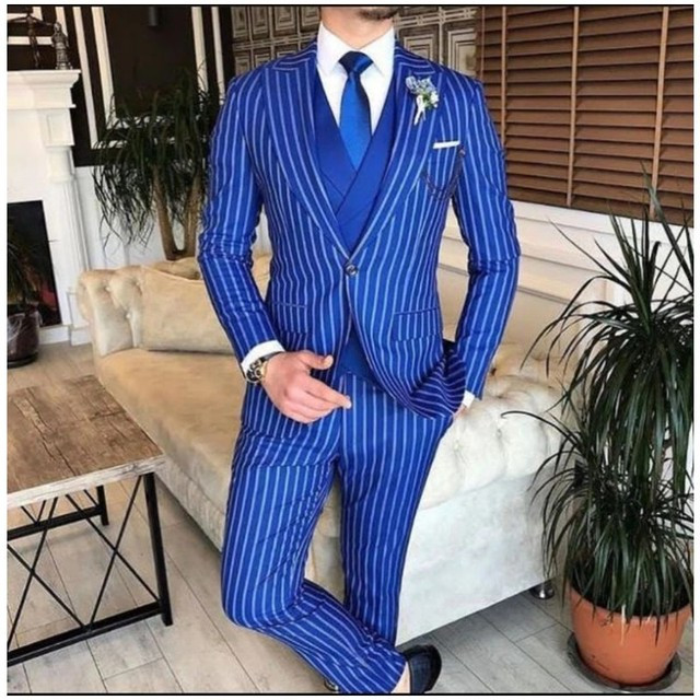 Costume pentru bărbați cu dungi de afaceri, slim fit, 3 piese, smoking de mire, nuntă, bal de absolvire, blazer cu rever, costum pentru bărbați (jachetă+pantaloni+vestă)