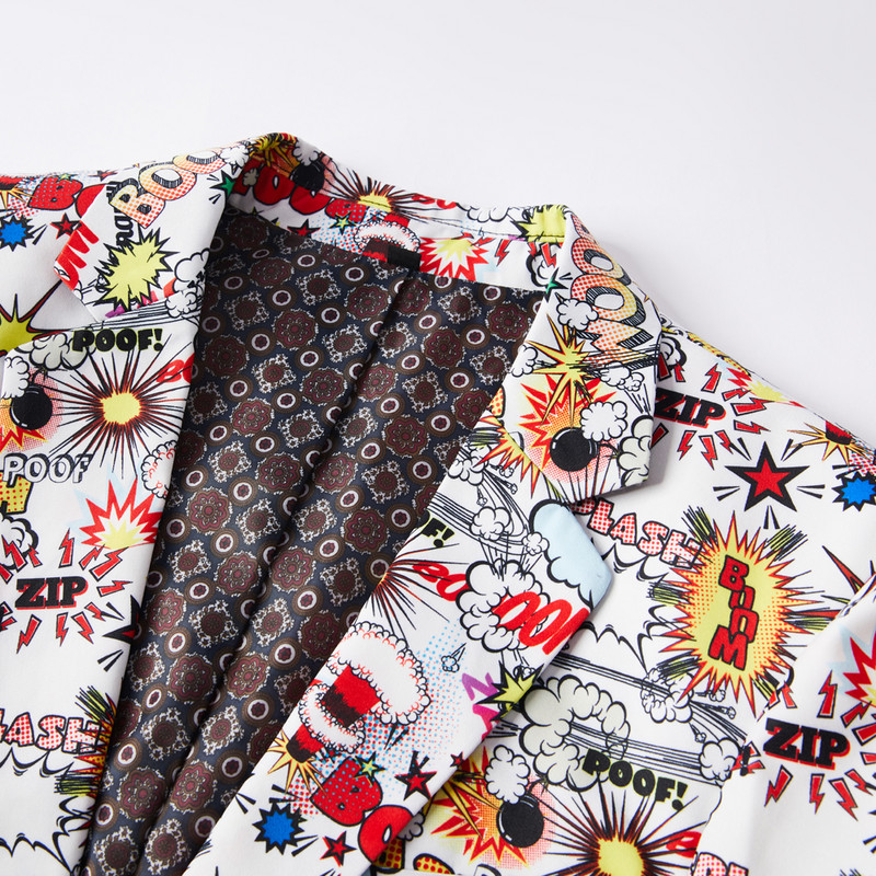 Set de 2 bucăți cu imprimeu la modă pentru bărbați pentru gazdă de seară (blazer + pantaloni) costume casual, mari mari, hip hop, slim fit, cântăreț, costum de nuntă, smoking