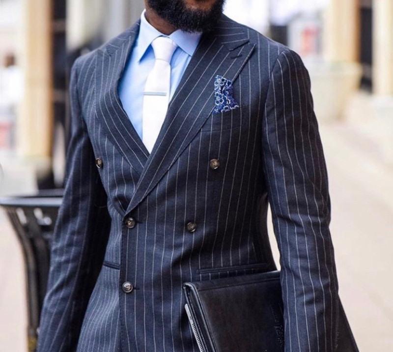 Costume pentru bărbați de afaceri cu dungi Tuxedo de mire la dublu piept pentru nuntă Reverul de vârf Slim Fit 2 buc costum de bal personalizat, jachetă, pantaloni