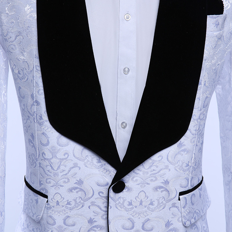 Costume pentru bărbați, slim, cu flori, smoking de nuntă din catifea neagră pentru bărbați, 3 piese, jachetă cu șal cu rever, cu vestă, pantaloni, moda masculină