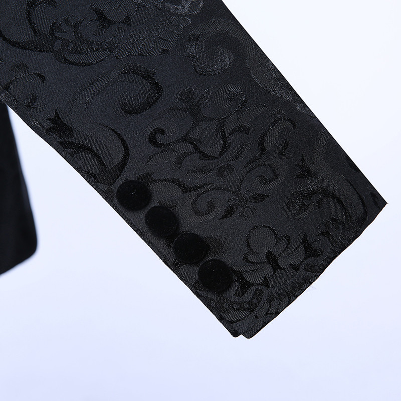 Costume pentru bărbați, slim, cu flori, smoking de nuntă din catifea neagră pentru bărbați, 3 piese, jachetă cu șal cu rever, cu vestă, pantaloni, moda masculină