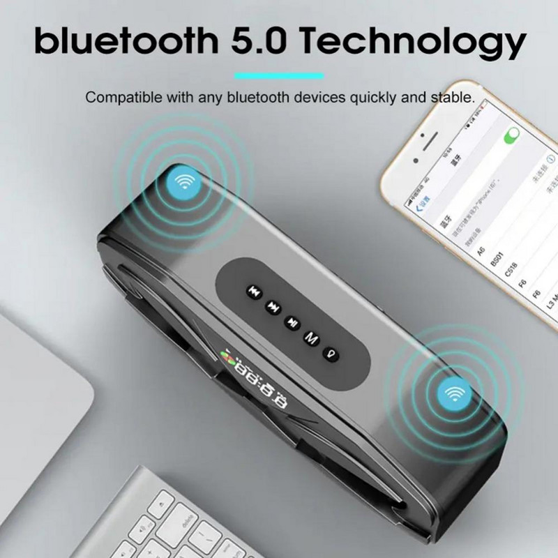 50% Vânzări fierbinți Difuzor audio fără fir compatibil Bluetooth cu afișaj LED Ceas cu alarmă radio FM