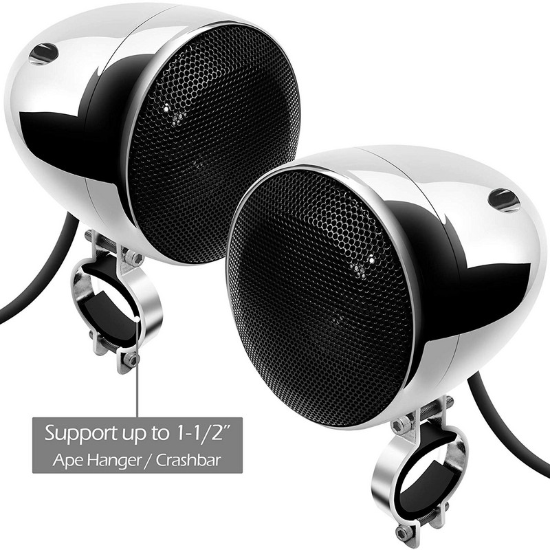 Sistem de difuzoare Aileap 1000W audio pentru motociclete cu 4 canale, suport Bluetooth, AUX, radio FM, card SD, stick USB (crom)