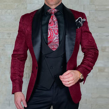 Slim Fit Wedding Grooms Tuxedo 3 части Floral Pattern Мъжки костюми с панталони Мъжко модно яке Жилетка Мъжки костюм 2021