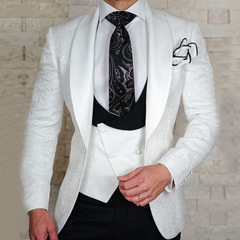 Slim Fit Wedding Grooms Tuxedo 3 части Floral Pattern Мъжки костюми с панталони Мъжко модно яке Жилетка Мъжки костюм 2021