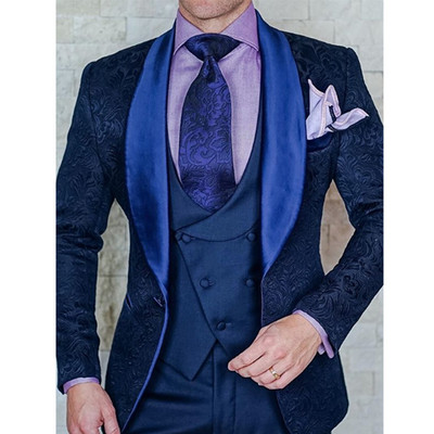 Slim Fit Tuxedo pentru nunta Mire 3 piese cu model floral Costume pentru bărbați cu pantaloni Jachetă de modă pentru bărbați Vestă Costum pentru bărbați 2021