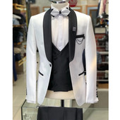 Smoking de mire formale pentru nuntă Costume slim pentru bărbați, cu șal negru, rever, Cina de absolvire, Blazer pentru cel mai bun bărbat 3 buc (jachetă + pantaloni + vestă)