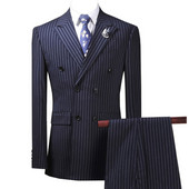 Costume pentru bărbați cu dungi slim fit pentru afaceri 2 piese smoking de mire pentru nuntă cu rever cu vârf personalizat blazer masculin (jachetă + pantaloni)