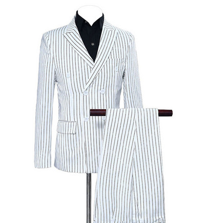 Costume pentru bărbați cu dungi slim fit pentru afaceri 2 piese smoking de mire pentru nuntă cu rever cu vârf personalizat blazer masculin (jachetă + pantaloni)