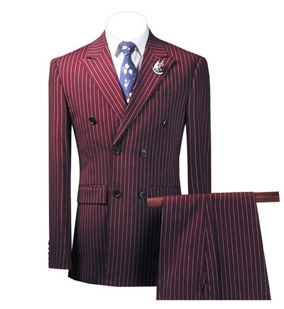 Costume pentru bărbați cu dungi slim fit pentru afaceri 2 piese smoking de mire pentru nuntă cu rever cu vârf personalizat blazer masculin (jachetă + pantaloni)