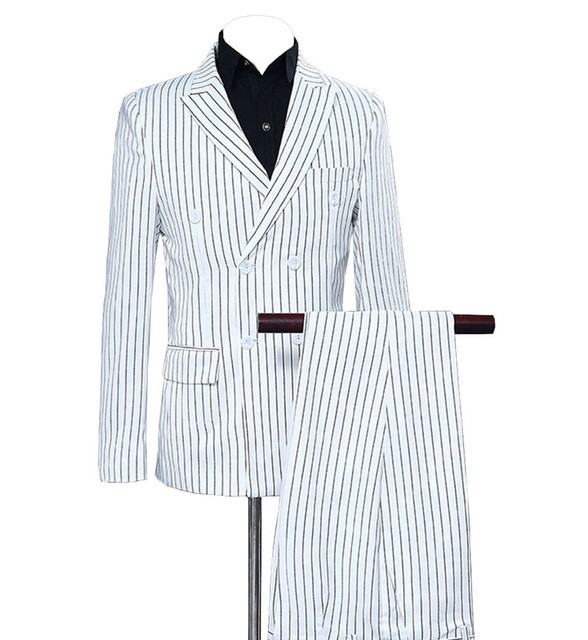 Costume pentru bărbați cu dungi slim fit pentru afaceri 2 piese smoking de mire pentru nuntă cu rever cu vârf personalizat blazer masculin (jachetă + pantaloni)