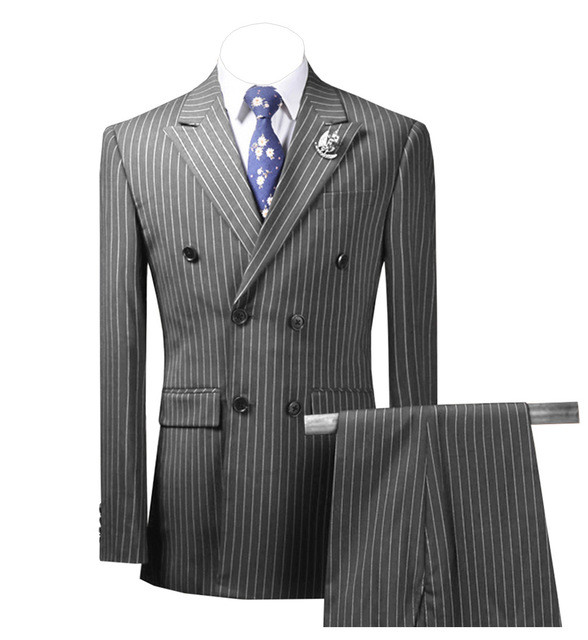 Costume pentru bărbați cu dungi slim fit pentru afaceri 2 piese smoking de mire pentru nuntă cu rever cu vârf personalizat blazer masculin (jachetă + pantaloni)