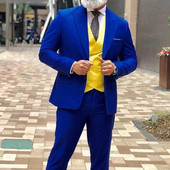 Costume bărbați cu rever cu vârf Slim Fit Smoking de mire pentru nuntă Albastru regal Cel mai bun om pentru fumători Blazer 2023 (Jachetă+Pantaloni+Vest)