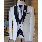 Costume formale pentru bărbați de afaceri, slim fit, cu rever negru, smoking de nuntă, personalizat, pentru bărbați (jachetă + vestă + pantaloni)