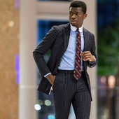 Costume pentru bărbați de afaceri cu dungi negre, 2 bucăți, smoking de bal pentru mire, pentru petrecerea de nuntă, blazer la modă masculină (jachetă+pantaloni)