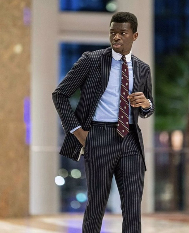 Costume pentru bărbați de afaceri cu dungi negre, 2 bucăți, smoking de bal pentru mire, pentru petrecerea de nuntă, blazer la modă masculină (jachetă+pantaloni)