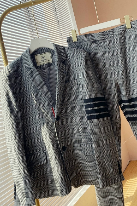 Costum TB nou de toamnă Costum în carouri din picioare de hâine pentru bărbați Costum de costum subțire cu patru bare, jachetă casual pentru bărbați