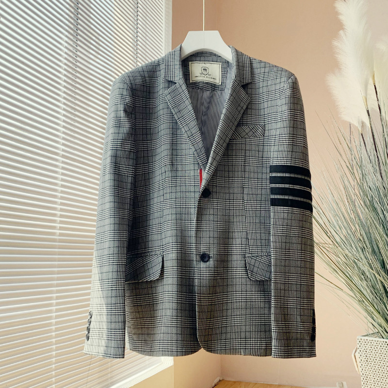 Costum TB nou de toamnă Costum în carouri din picioare de hâine pentru bărbați Costum de costum subțire cu patru bare, jachetă casual pentru bărbați