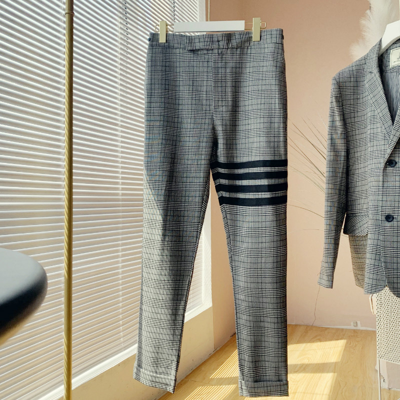 Costum TB nou de toamnă Costum în carouri din picioare de hâine pentru bărbați Costum de costum subțire cu patru bare, jachetă casual pentru bărbați