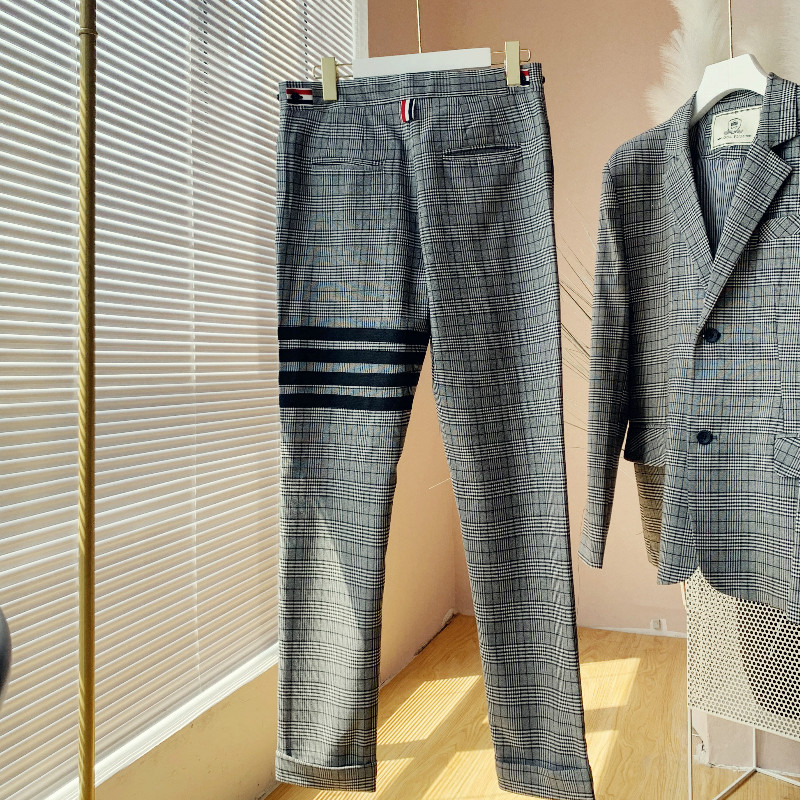Costum TB nou de toamnă Costum în carouri din picioare de hâine pentru bărbați Costum de costum subțire cu patru bare, jachetă casual pentru bărbați