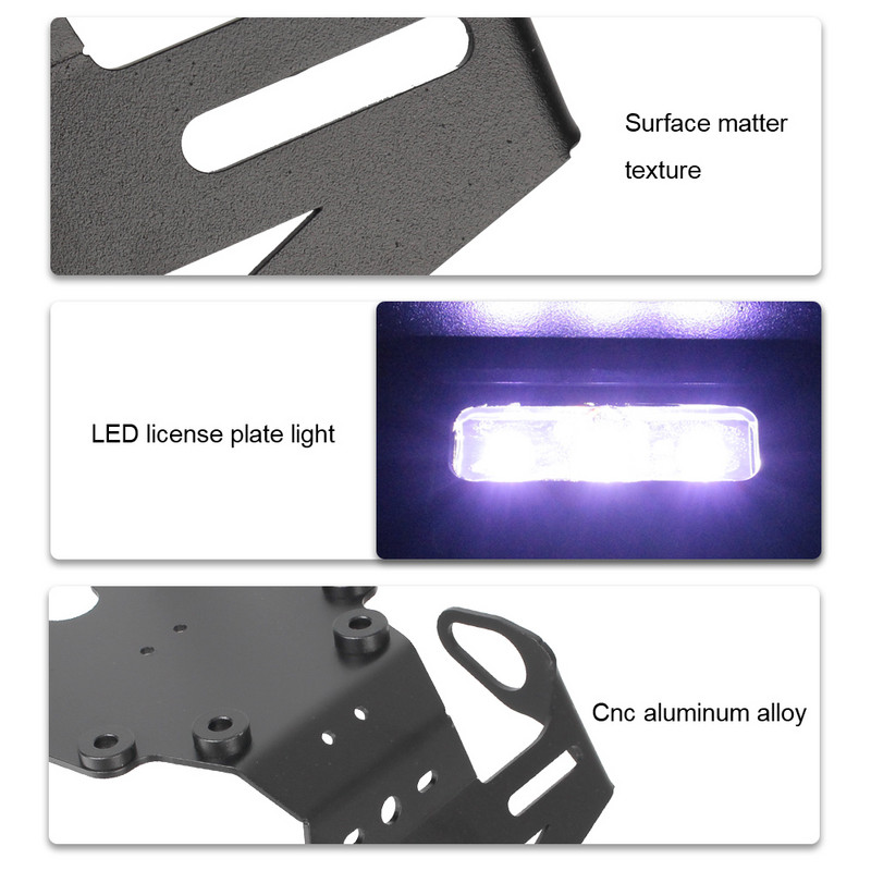 Suport pentru plăcuță de înmatriculare spate motocicletă negru cu lumină spate pentru Tenere 700 2019-2021 Accesorii Motocross