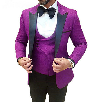 Tuxedo de nuntă cu model floral pentru bărbații de bal Balul, slim Fit, ocazional, costume pentru bărbați cu pantaloni negri, jachetă de modă masculină