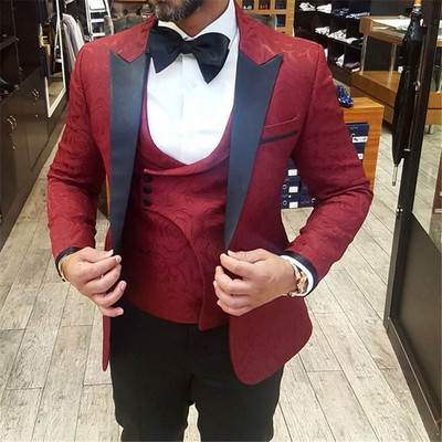 Tuxedo de nuntă cu model floral pentru bărbații de bal Balul, slim Fit, ocazional, costume pentru bărbați cu pantaloni negri, jachetă de modă masculină