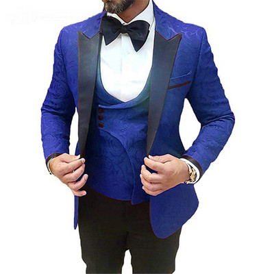 Tuxedo de nuntă cu model floral pentru bărbații de bal Balul, slim Fit, ocazional, costume pentru bărbați cu pantaloni negri, jachetă de modă masculină