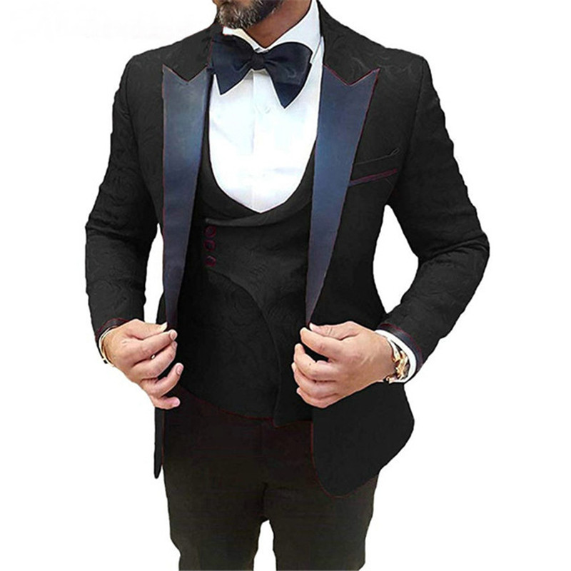 Tuxedo de nuntă cu model floral pentru bărbații de bal Balul, slim Fit, ocazional, costume pentru bărbați cu pantaloni negri, jachetă de modă masculină