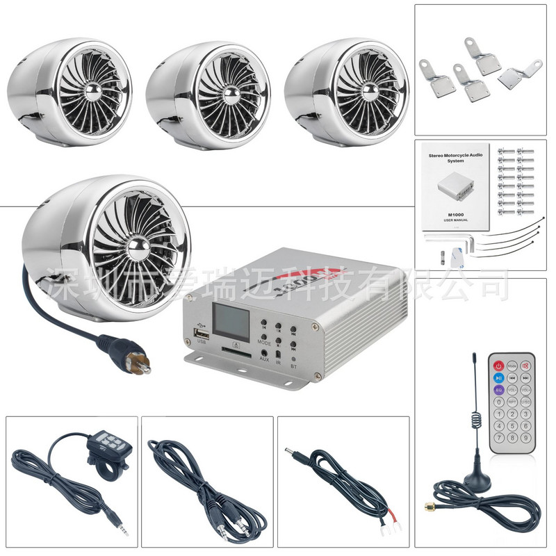 Sistem audio pentru motociclete Difuzor acustic Claxon pentru moto Sunet rezistent la apă Suport motocicletă Bluetooth, USB, AUX, Radio FM, Card SD