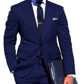 Costume pentru bărbați cu dungi albastre închise pentru afaceri, nuntă formală, smoking de mire, blazer pentru bărbați, cu un singur piept, cu rever lat, slim fit 2023