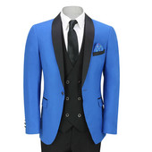 Tuxedo de mire albastru regal pentru nuntă costume slim pentru bărbați, blazer de bal, 3 piese, șal, rever, jachetă, pantaloni, vestă