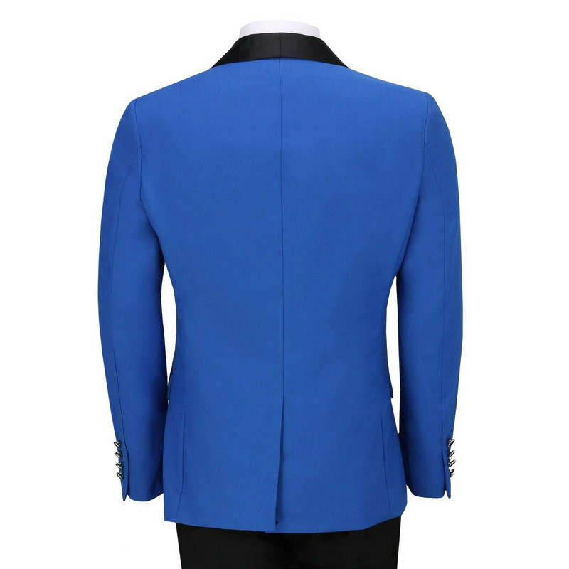 Tuxedo de mire albastru regal pentru nuntă costume slim pentru bărbați, blazer de bal, 3 piese, șal, rever, jachetă, pantaloni, vestă