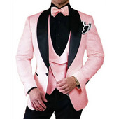 Tuxedo de nuntă jacquard floral roz pentru mire șal rever 3 piese costume pentru bărbați slim fit blazer de modă masculină vestă cu pantaloni