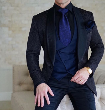 Tuxedo de nuntă jacquard floral roz pentru mire șal rever 3 piese costume pentru bărbați slim fit blazer de modă masculină vestă cu pantaloni