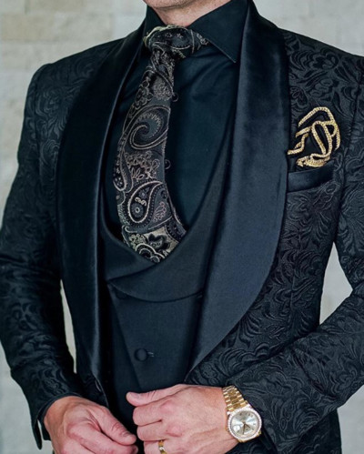 Tuxedo de nuntă jacquard floral roz pentru mire șal rever 3 piese costume pentru bărbați slim fit blazer de modă masculină vestă cu pantaloni