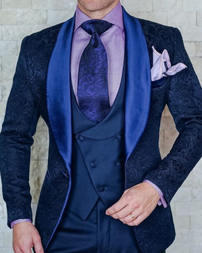 Tuxedo de nuntă jacquard floral roz pentru mire șal rever 3 piese costume pentru bărbați slim fit blazer de modă masculină vestă cu pantaloni