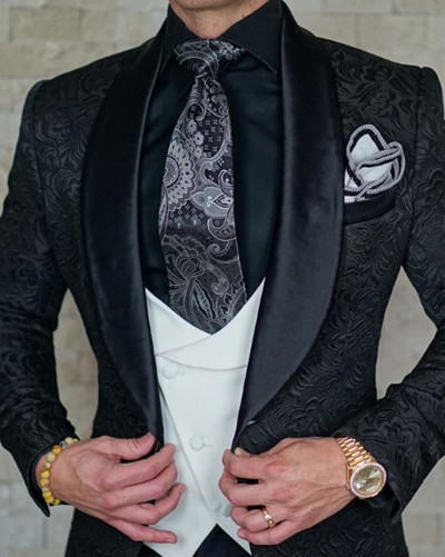 Tuxedo de nuntă jacquard floral roz pentru mire șal rever 3 piese costume pentru bărbați slim fit blazer de modă masculină vestă cu pantaloni