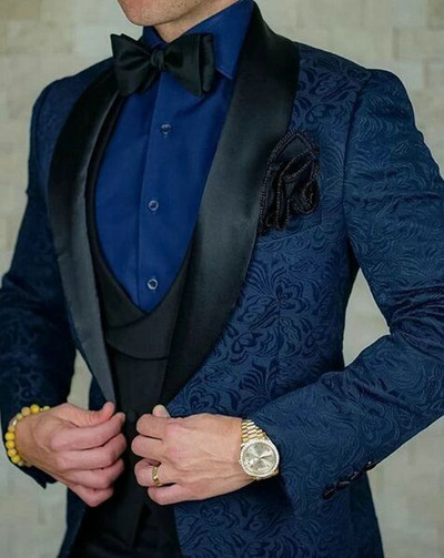 Tuxedo de nuntă jacquard floral roz pentru mire șal rever 3 piese costume pentru bărbați slim fit blazer de modă masculină vestă cu pantaloni
