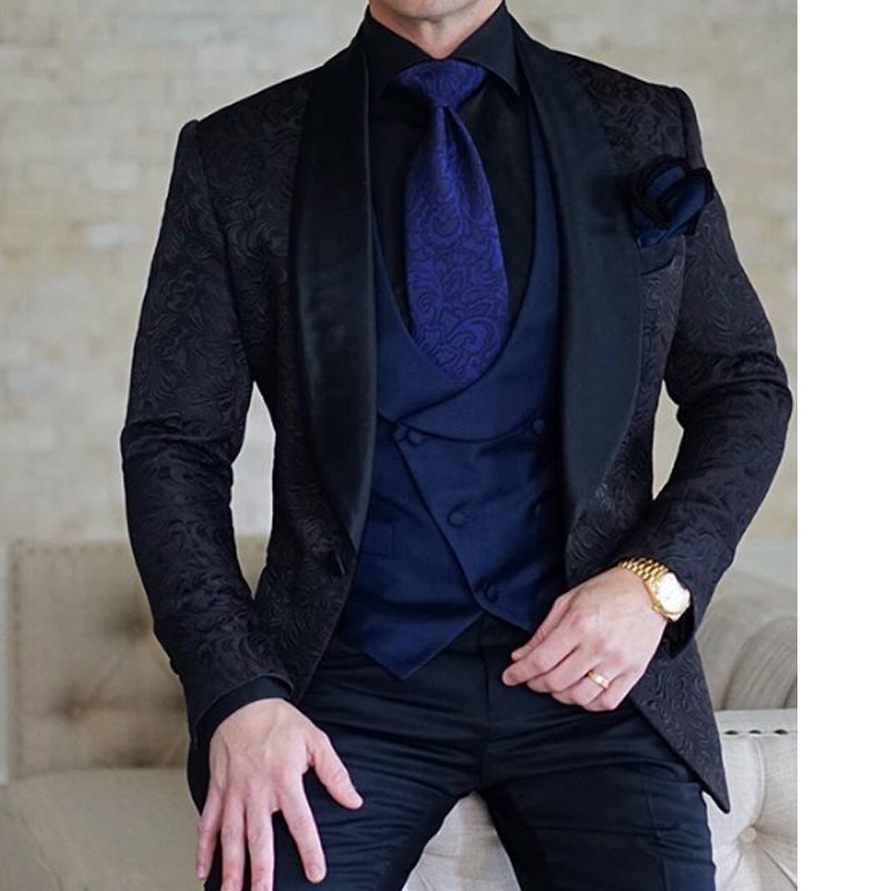 Tuxedo de nuntă jacquard floral roz pentru mire șal rever 3 piese costume pentru bărbați slim fit blazer de modă masculină vestă cu pantaloni