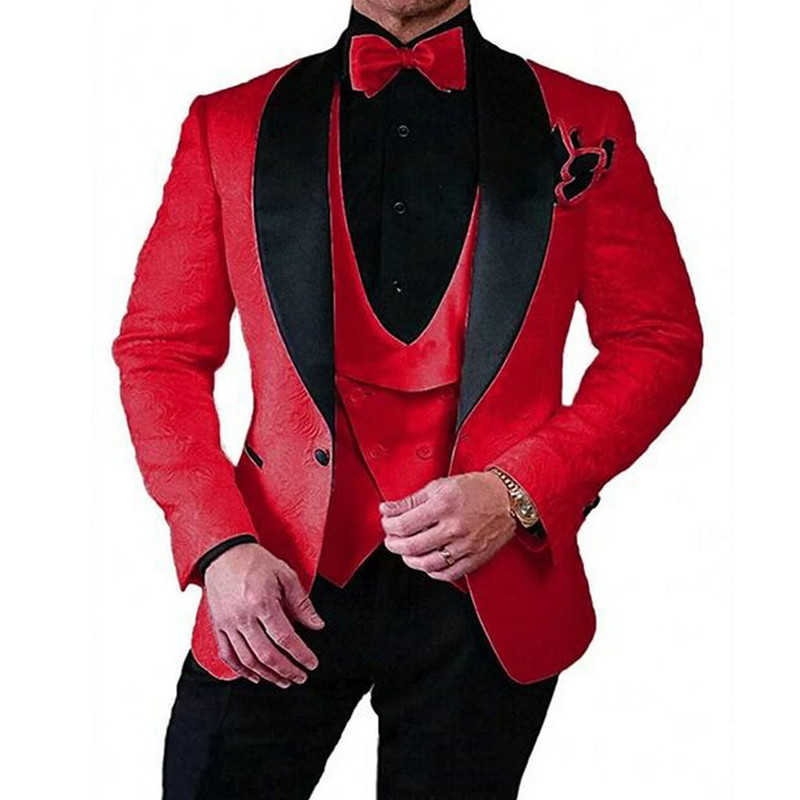 Tuxedo de nuntă jacquard floral roz pentru mire șal rever 3 piese costume pentru bărbați slim fit blazer de modă masculină vestă cu pantaloni