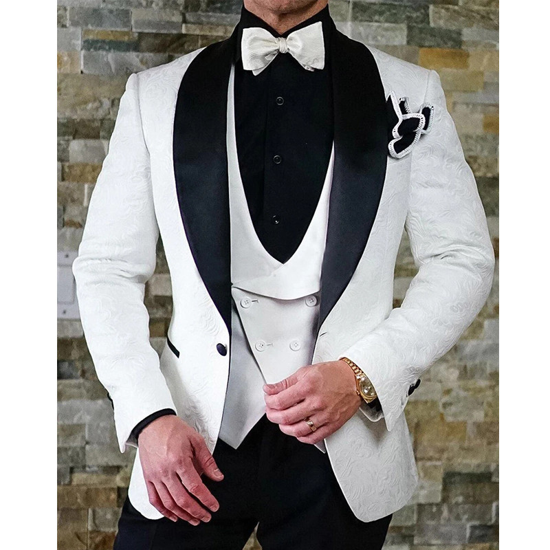Tuxedo de nuntă jacquard floral roz pentru mire șal rever 3 piese costume pentru bărbați slim fit blazer de modă masculină vestă cu pantaloni