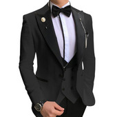 Costume formale pentru bărbați, slim, cu rever negru, 3 piese, smoking de mire, pentru afaceri, blazer (jachetă+pantaloni+vestă)
