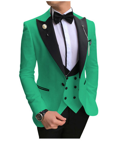 Costume formale pentru bărbați, slim, cu rever negru, 3 piese, smoking de mire, pentru afaceri, blazer (jachetă+pantaloni+vestă)