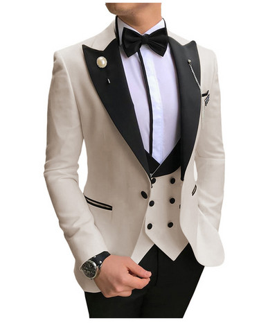 Costume formale pentru bărbați, slim, cu rever negru, 3 piese, smoking de mire, pentru afaceri, blazer (jachetă+pantaloni+vestă)