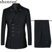 Shenrun Costume pentru bărbați Slim Fit New Fashion Costum la dublu piept rever, bleumarin, negru, nuntă, mire, petrecere, bal de absolvire, costum slab