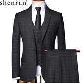 Shenrun Costum 3 bucăți pentru bărbați, primăvară, toamnă, carouri, slim fit, afaceri, formale, casual, cu carouri, birou, lucru, petrecere, bal, nuntă, mire