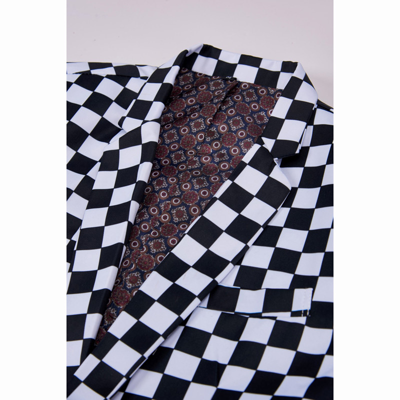 Costum de modă SHENRUN pentru bărbați, negru, alb, imprimeu în carouri, set de 2 piese, cele mai noi modele de haine și pantaloni, costum pentru cântăreț pentru scenă de nuntă.