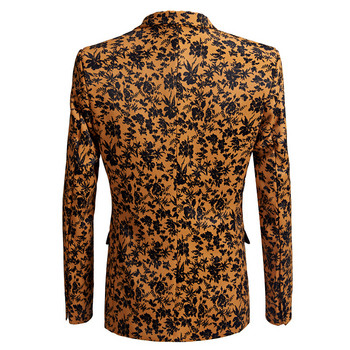 Shenrun Fashion Men Slim Fit Suits Orange Black Floral Print Сватбен мъжки костюм Сако Сценичен костюм Певица Ежедневен блейзър